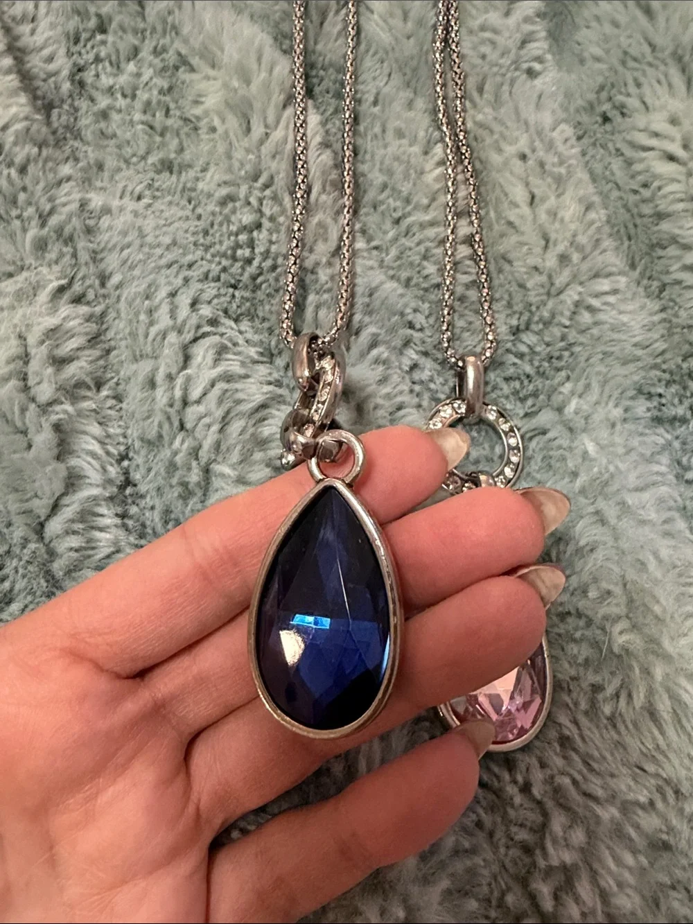Elegant Teardrop Pendant Necklaces - Blue and Pink (2 pack)